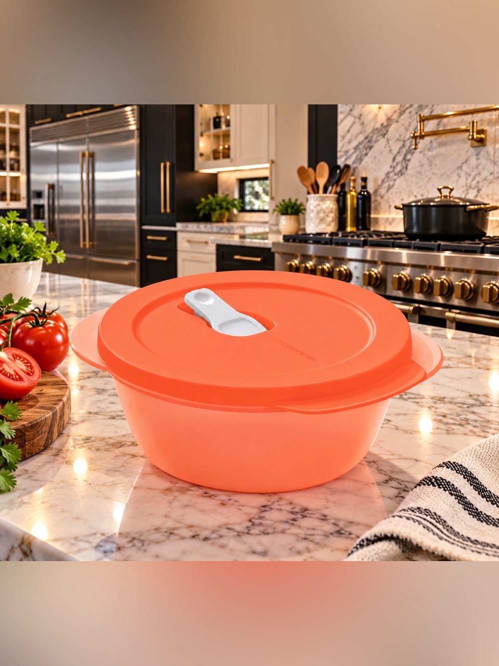 Tupperware Coral-Orange Microwave Bowl 750 ml